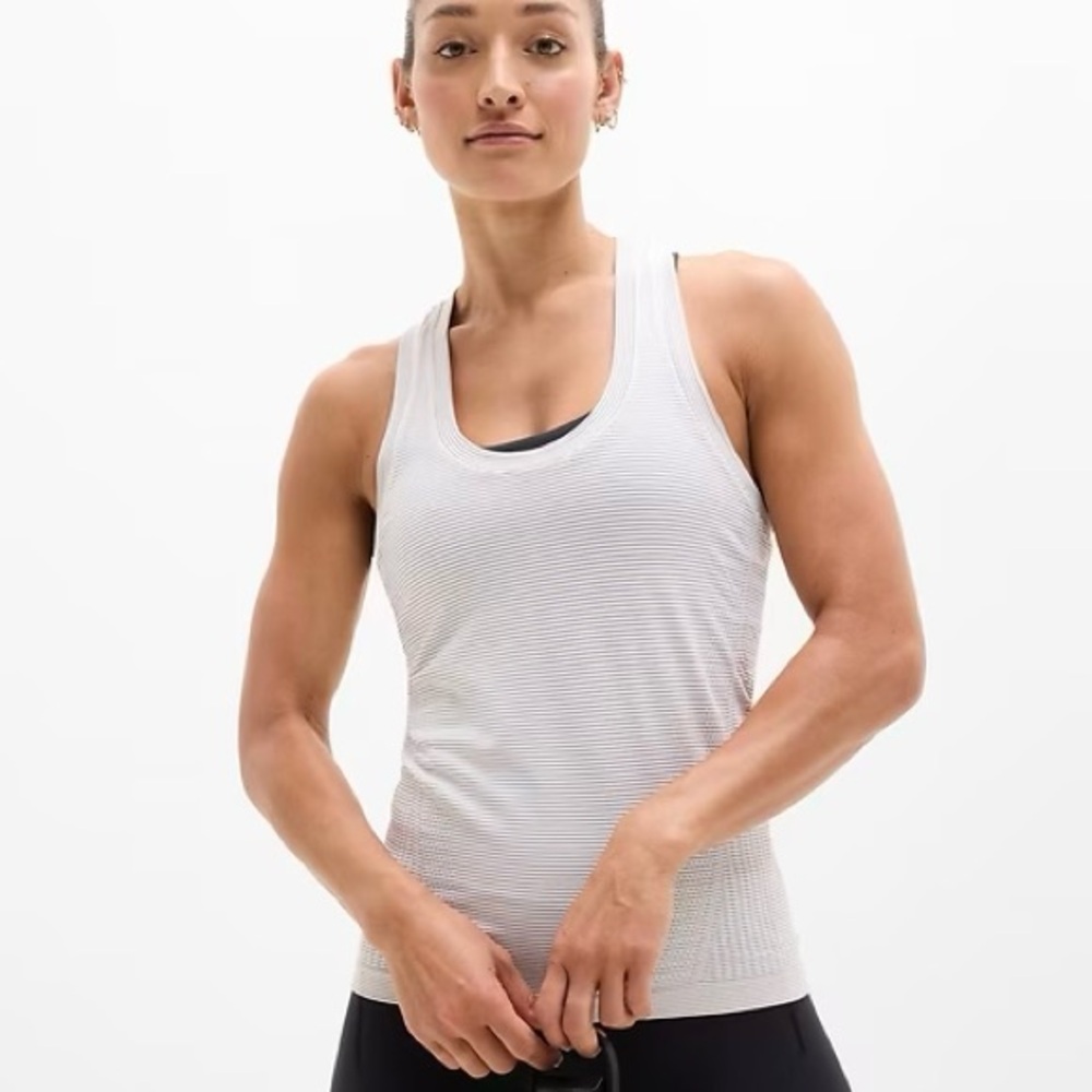 Athleta White Mini Stripe Momentum Seamless Athletic Tank Top